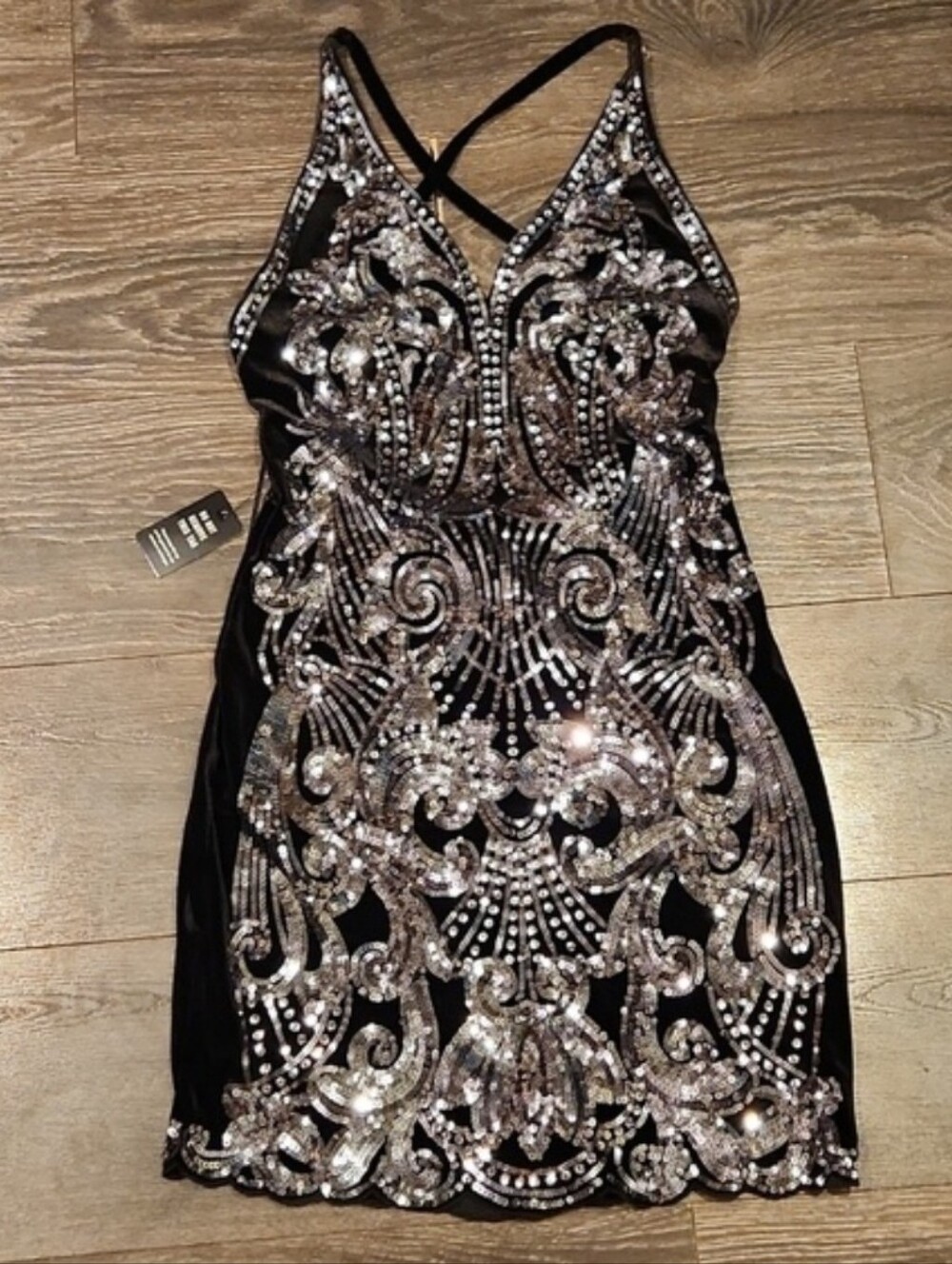 ❤️ NWT! EXPRESS VELVET SEQUIN STRAPPY MINI BODYCON DRESS, SMALL - Picture 11 of 16